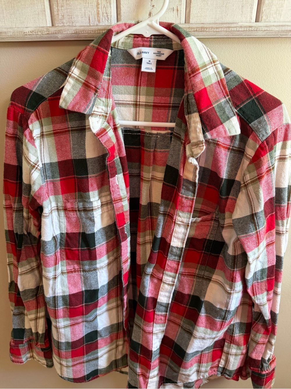 Old Navy Red, White & Green Plaid Flannel Button-Up Shirt